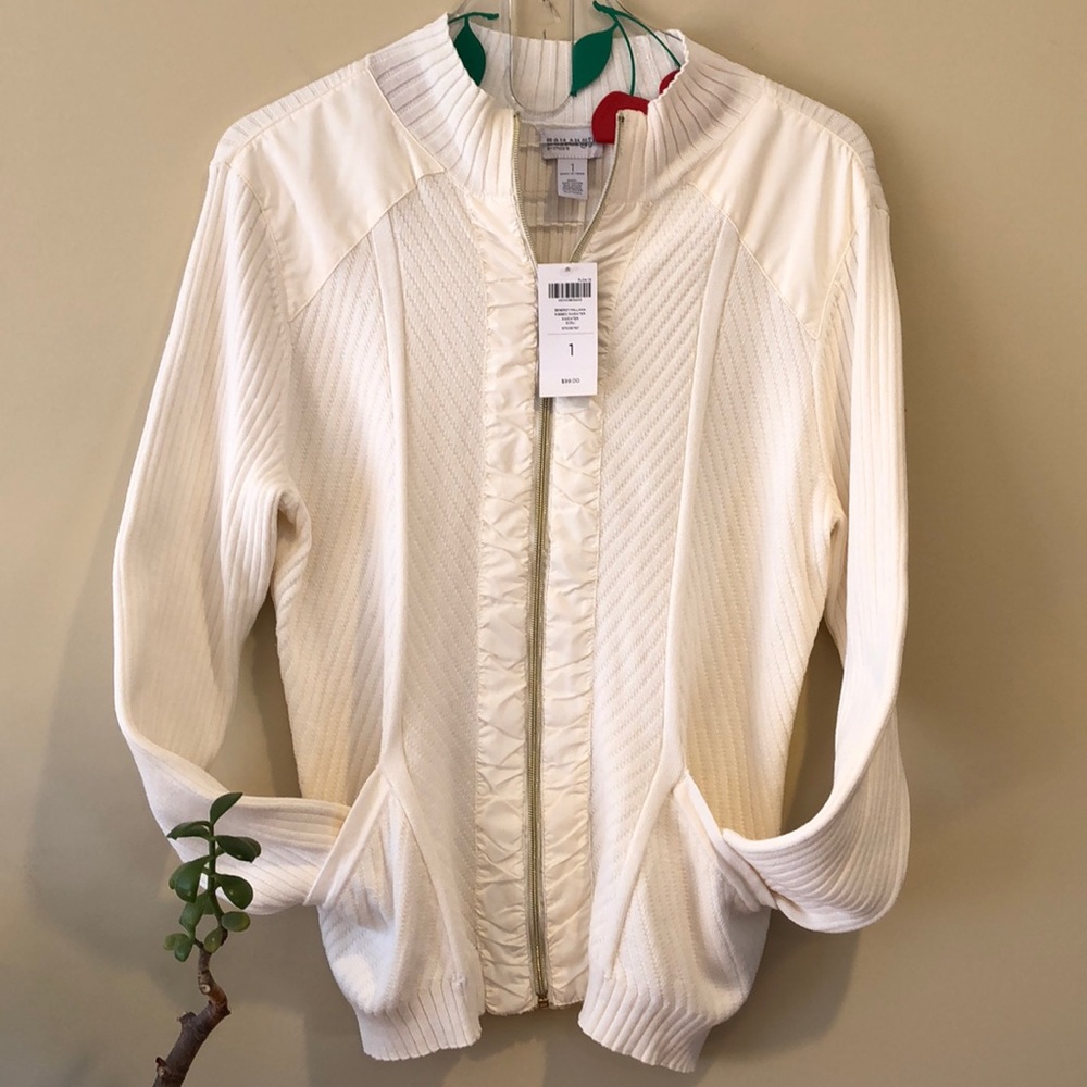 Zenergy NWT Ribbed Zip Sweater Ecru sz 1 (SMALL) - Picture 1 of 6